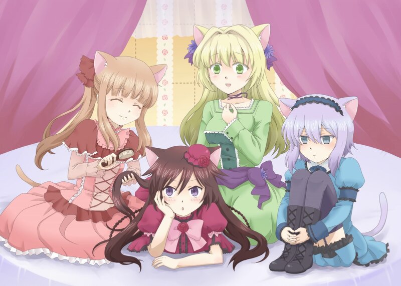 cat-eared girls in a room