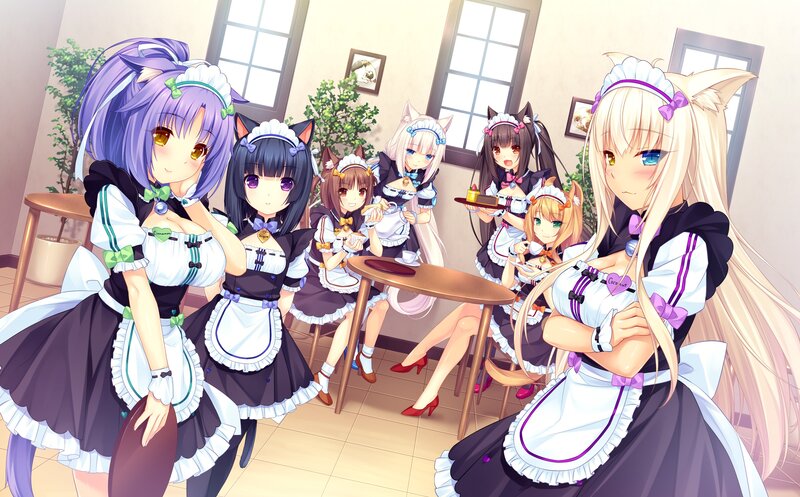 Cat-eared Girls in Maid Outfits — Purple