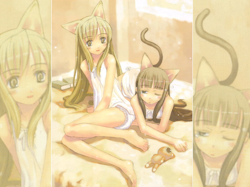 cat-eared girls in pajamas
