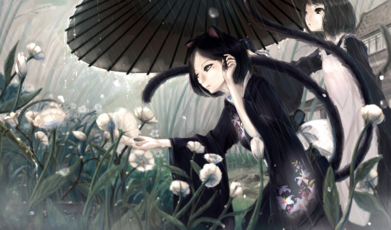 Cat-eared Girls in Rain