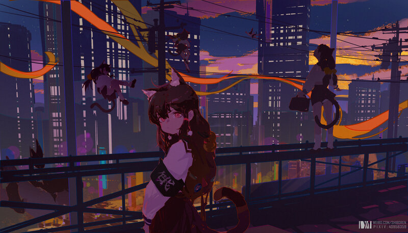 Cat-eared Girls on Bridge