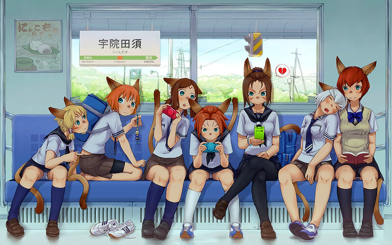 Cat-eared Girls on Train
