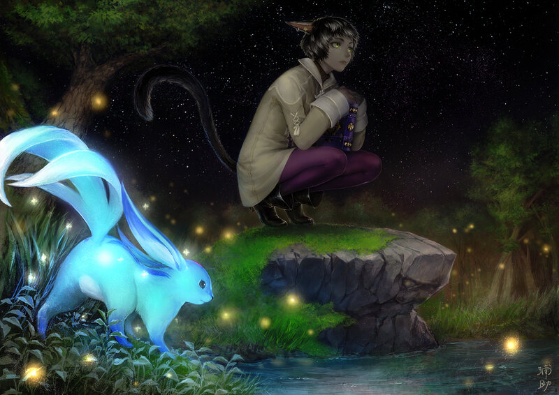 Cat-eared Person with Glowing Creature