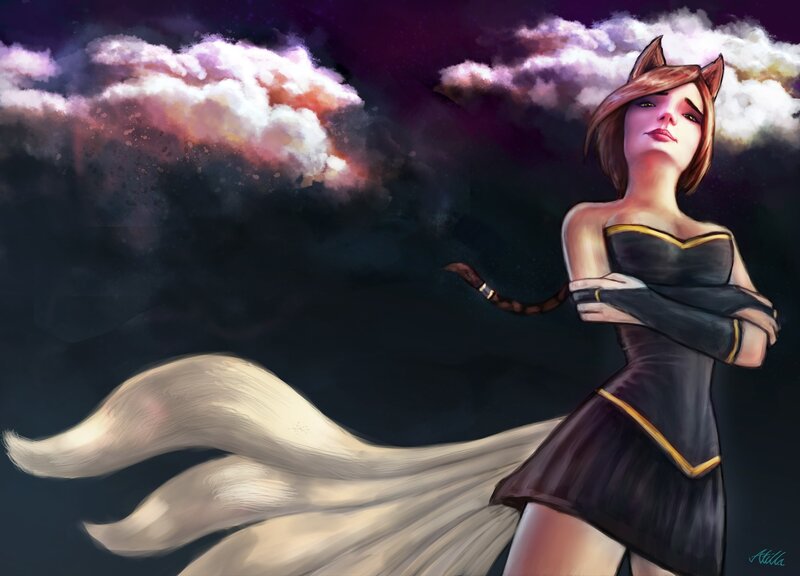 cat-eared woman in dark dress