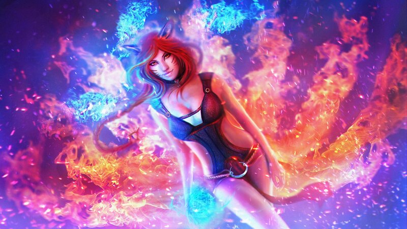 Cat-eared Woman in Flames — Purple