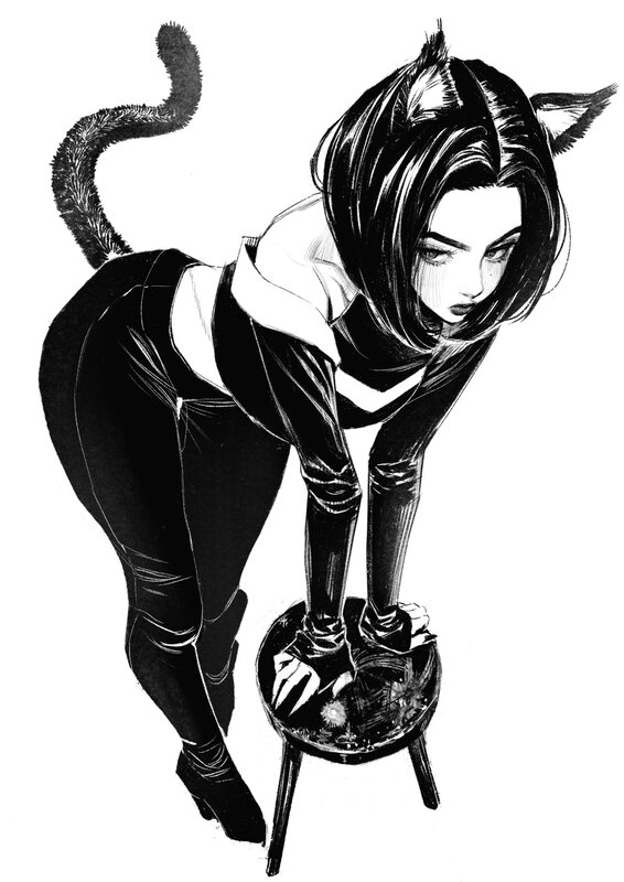 Cat-eared Woman on Stool