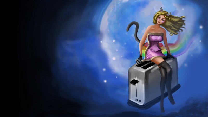 cat-eared woman on toaster