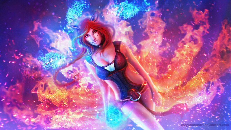 Cat-eared Woman with Flames