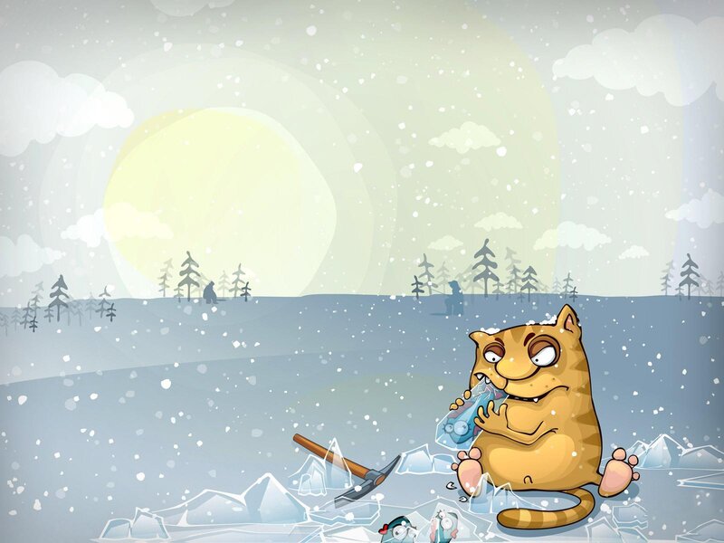 Cat Eating Ice