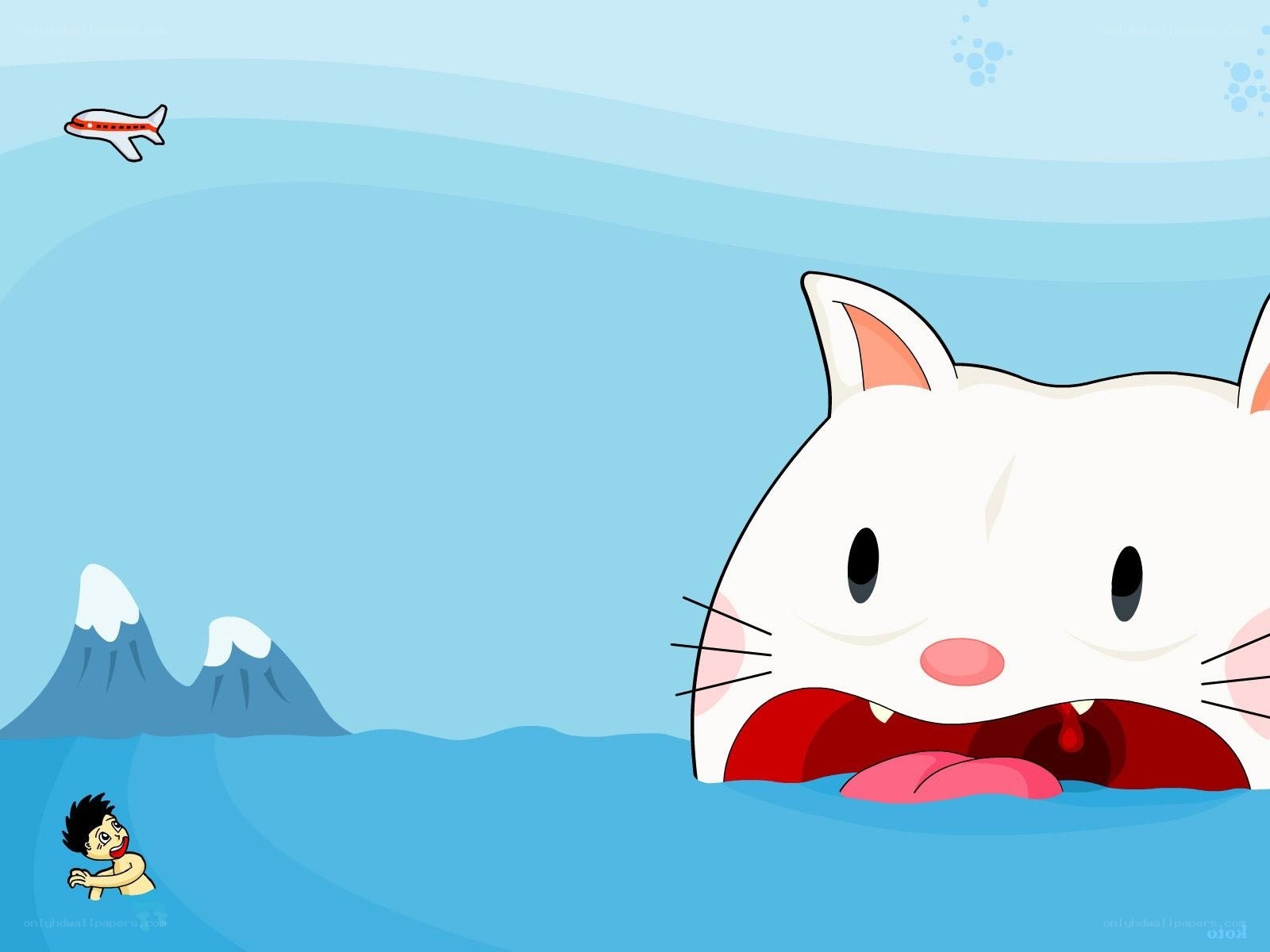 cat eating man in ocean