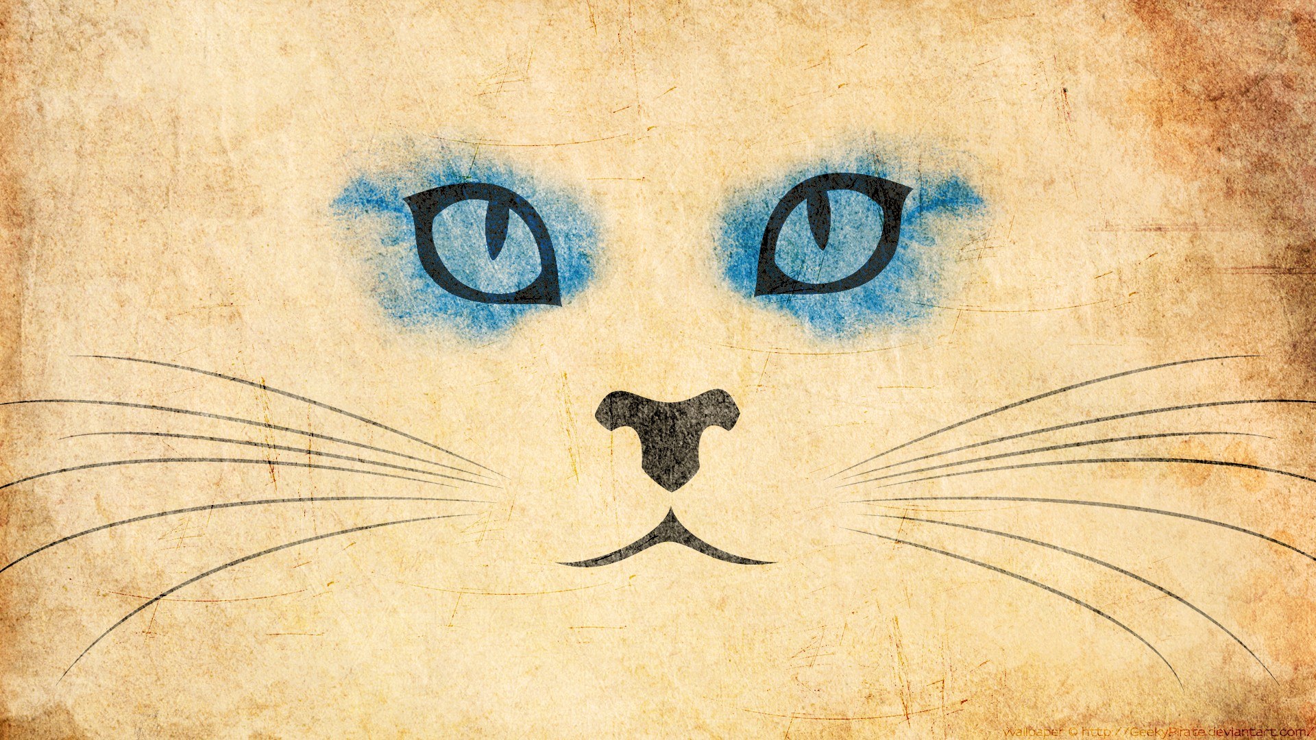 cat face art on aged paper