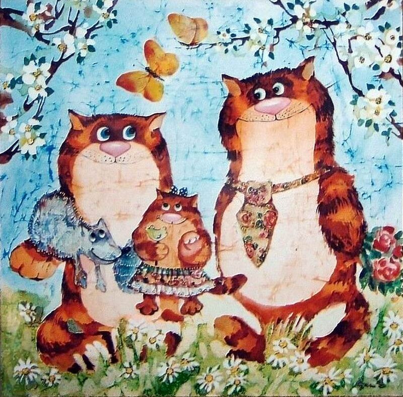 Cat Family in Garden