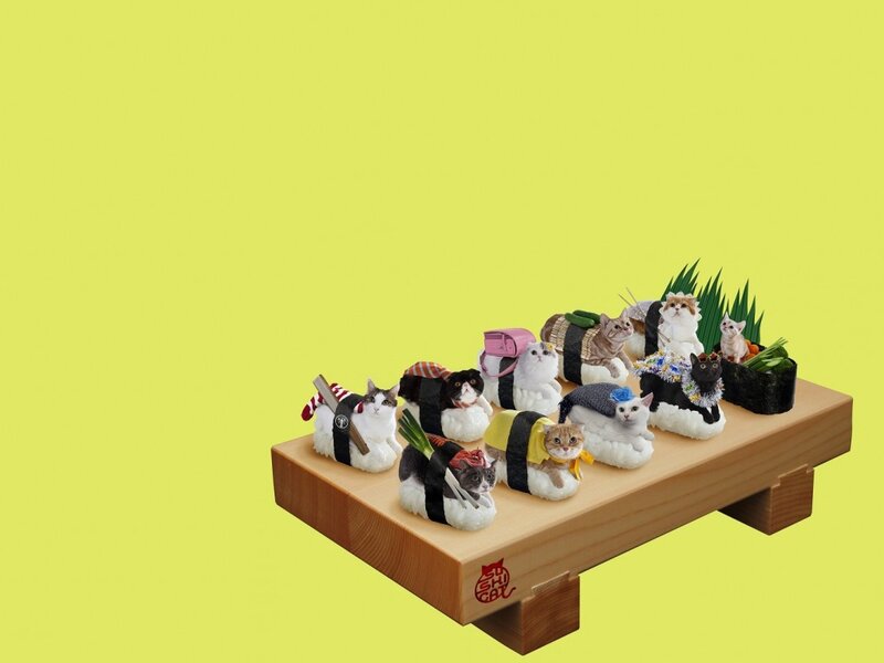 Cat Figurines as Sushi