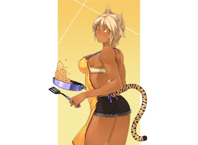 cat girl cooking food