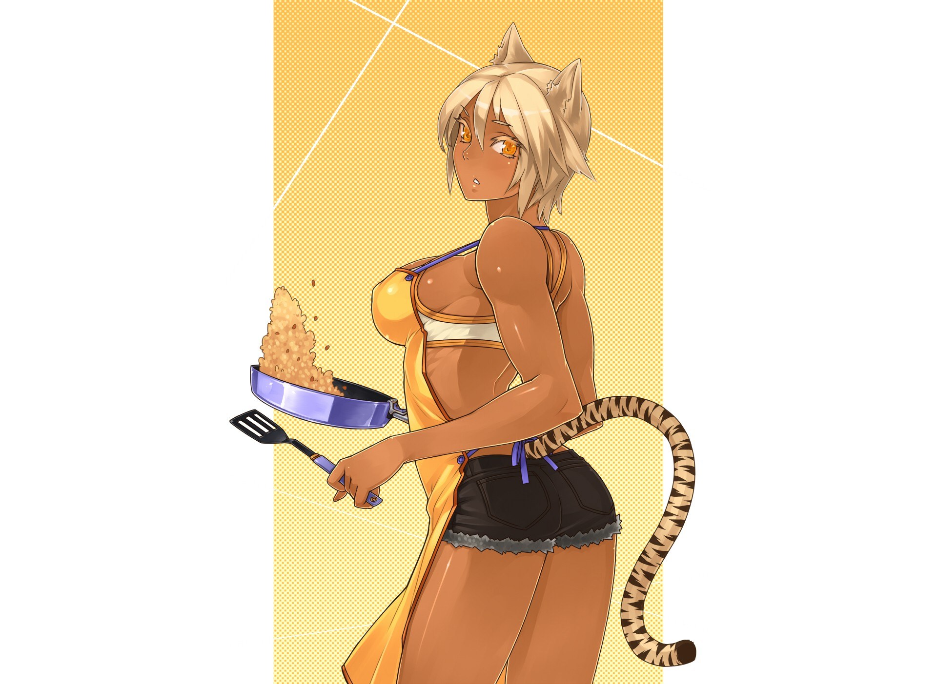 cat girl cooking food