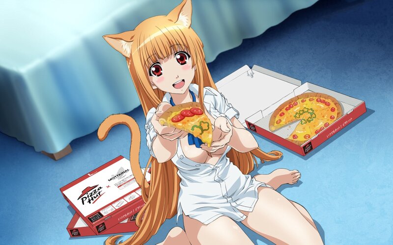 cat girl eating pizza