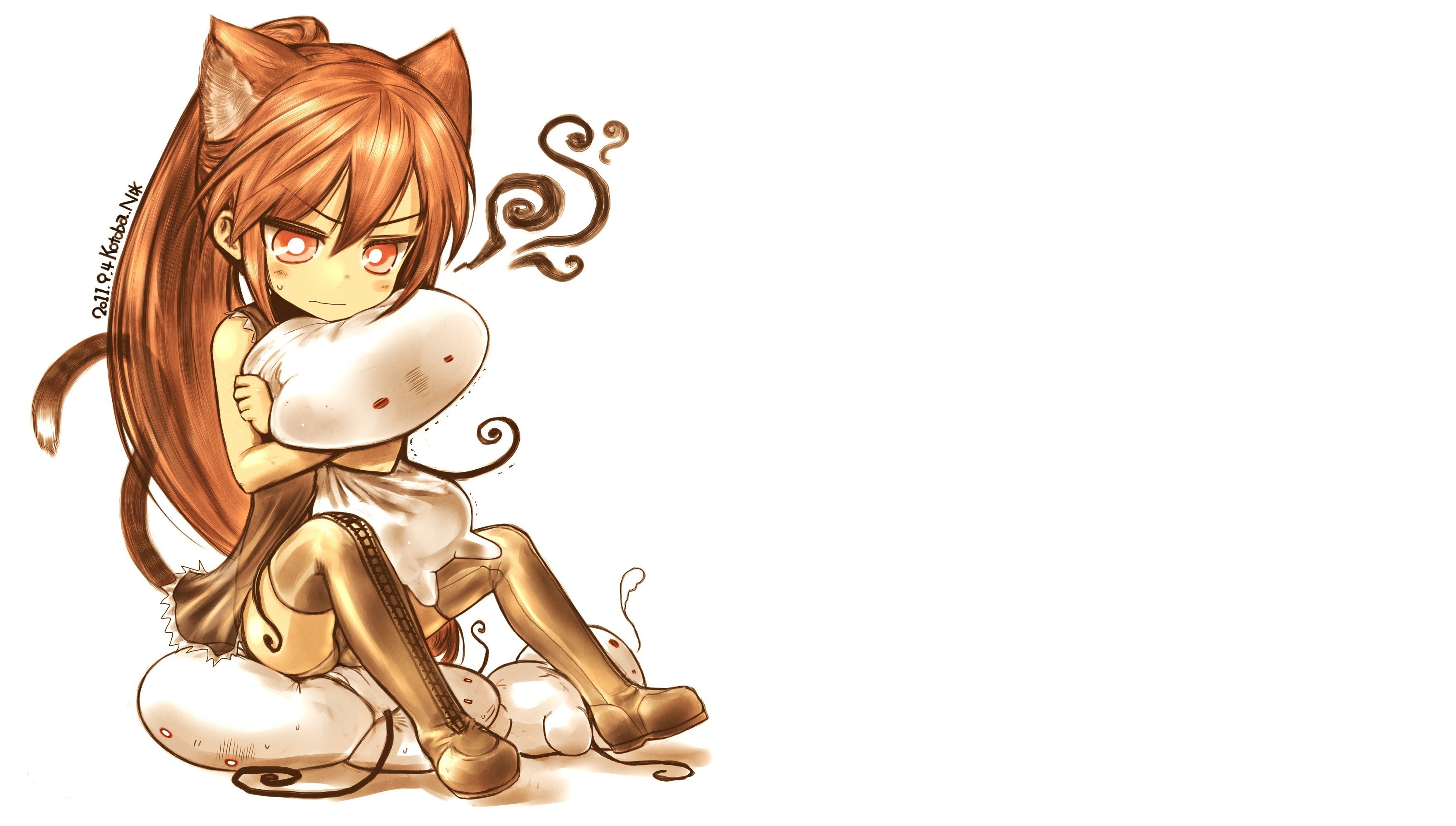 cat girl hugging pillow