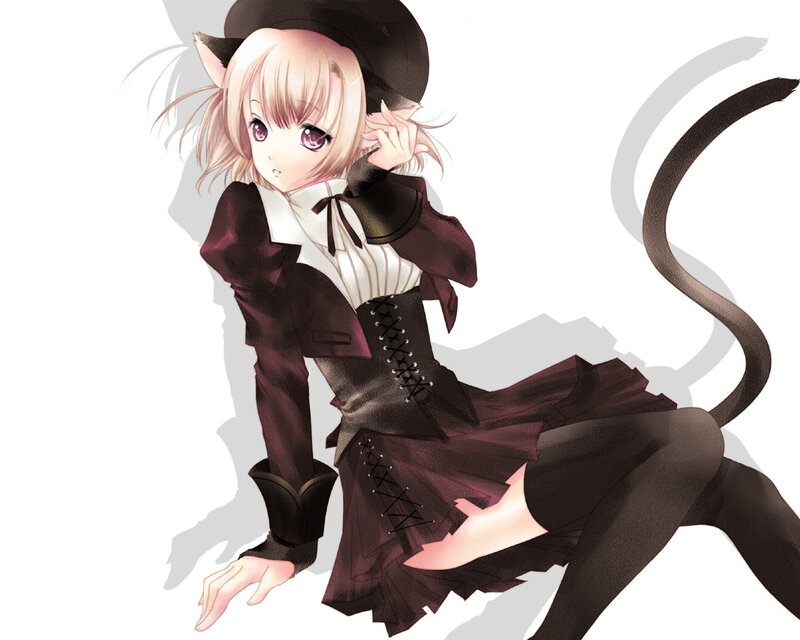cat girl in a dark dress
