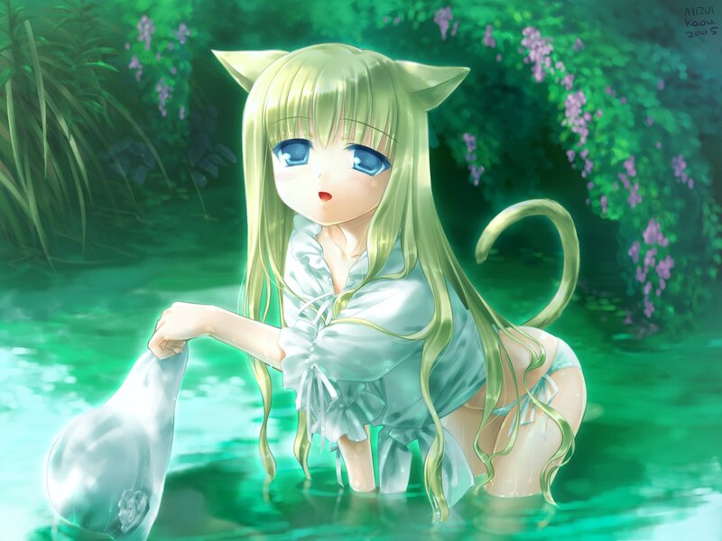 cat girl in a pond