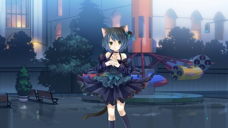 cat girl in a rainy park