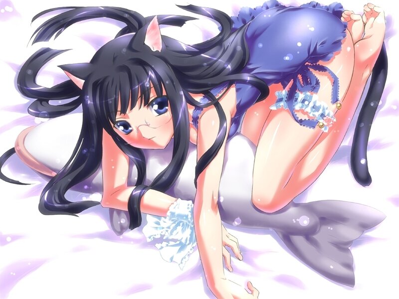 cat girl in blue dress