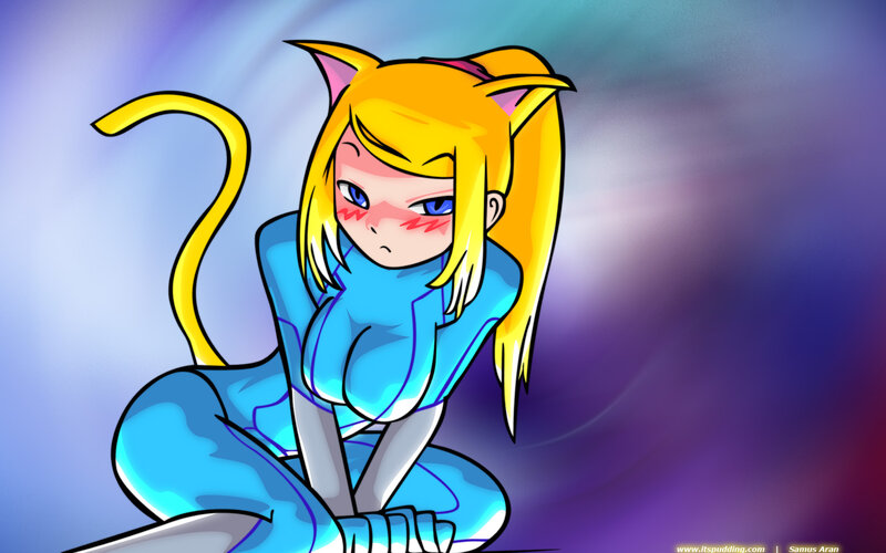 cat girl in blue suit