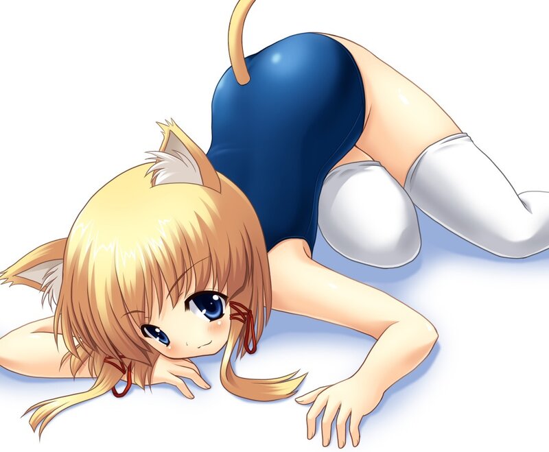 cat girl in blue swimsuit