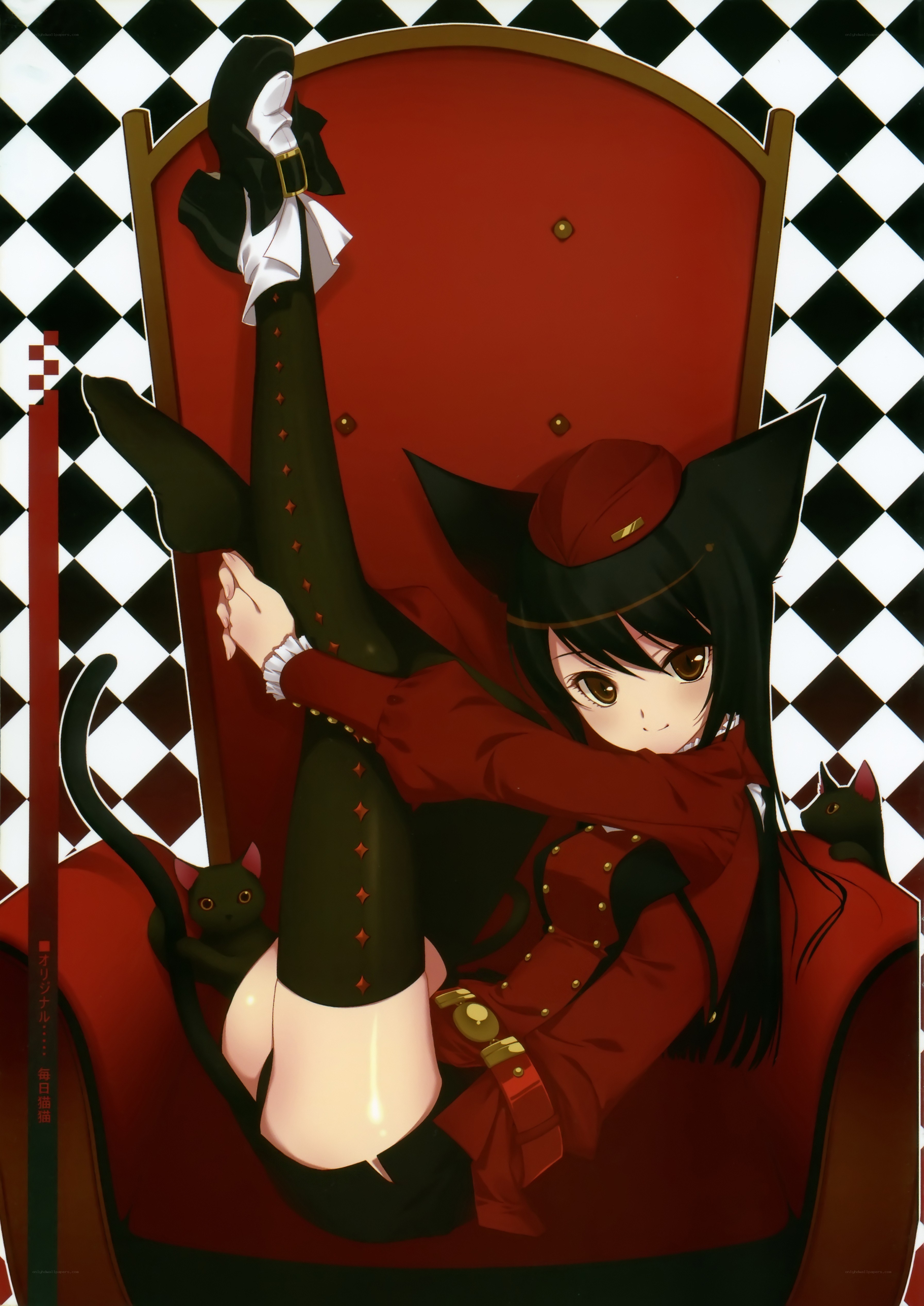 cat girl in red chair