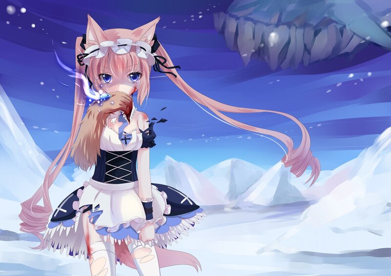 cat girl in snowy landscape