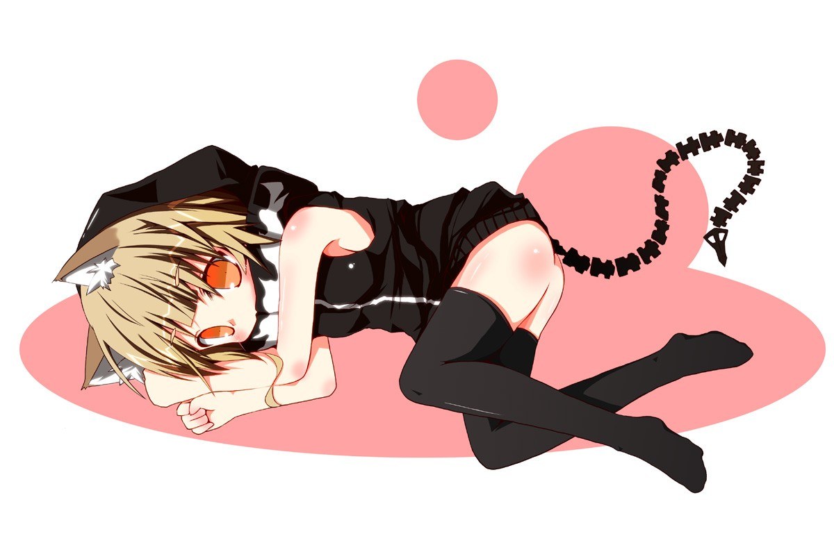 cat girl lying on pink background