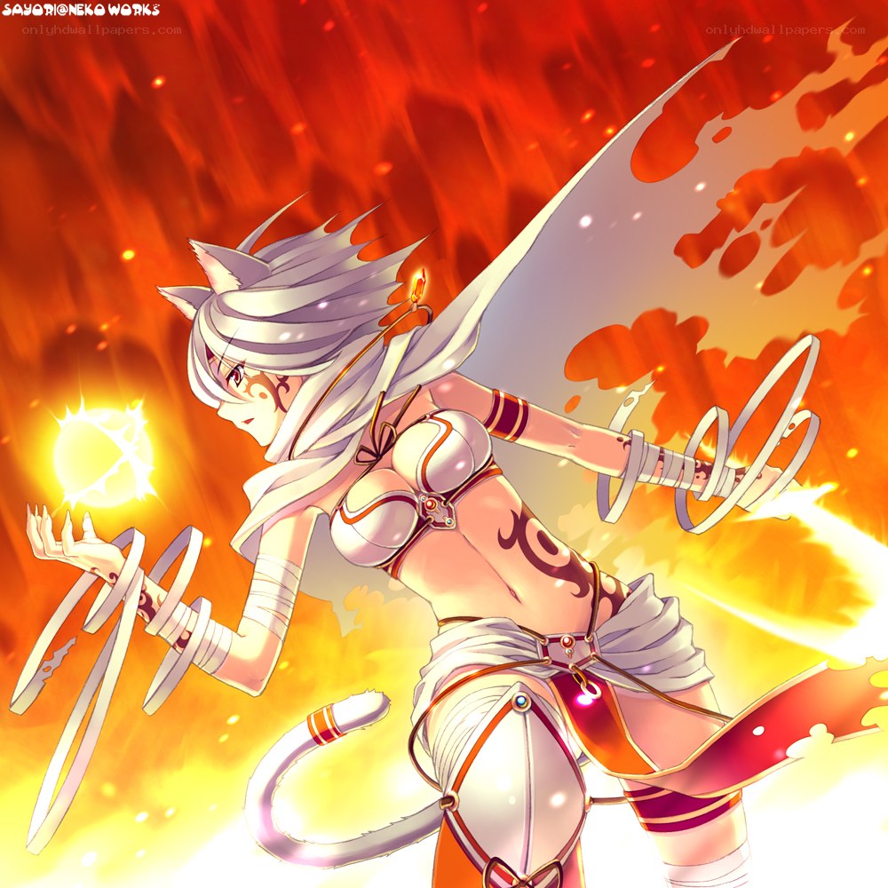 cat girl mage in fire
