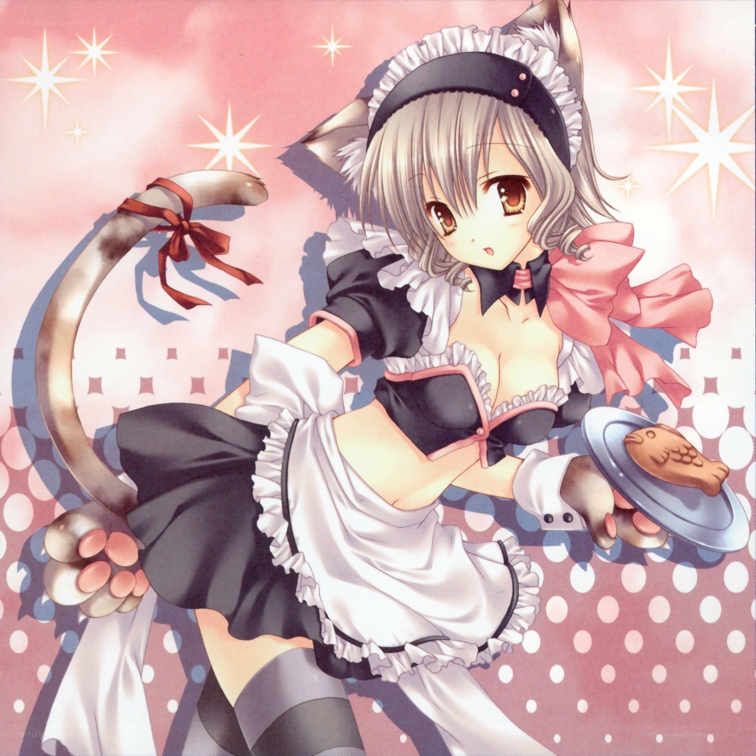 cat girl maid holding fish