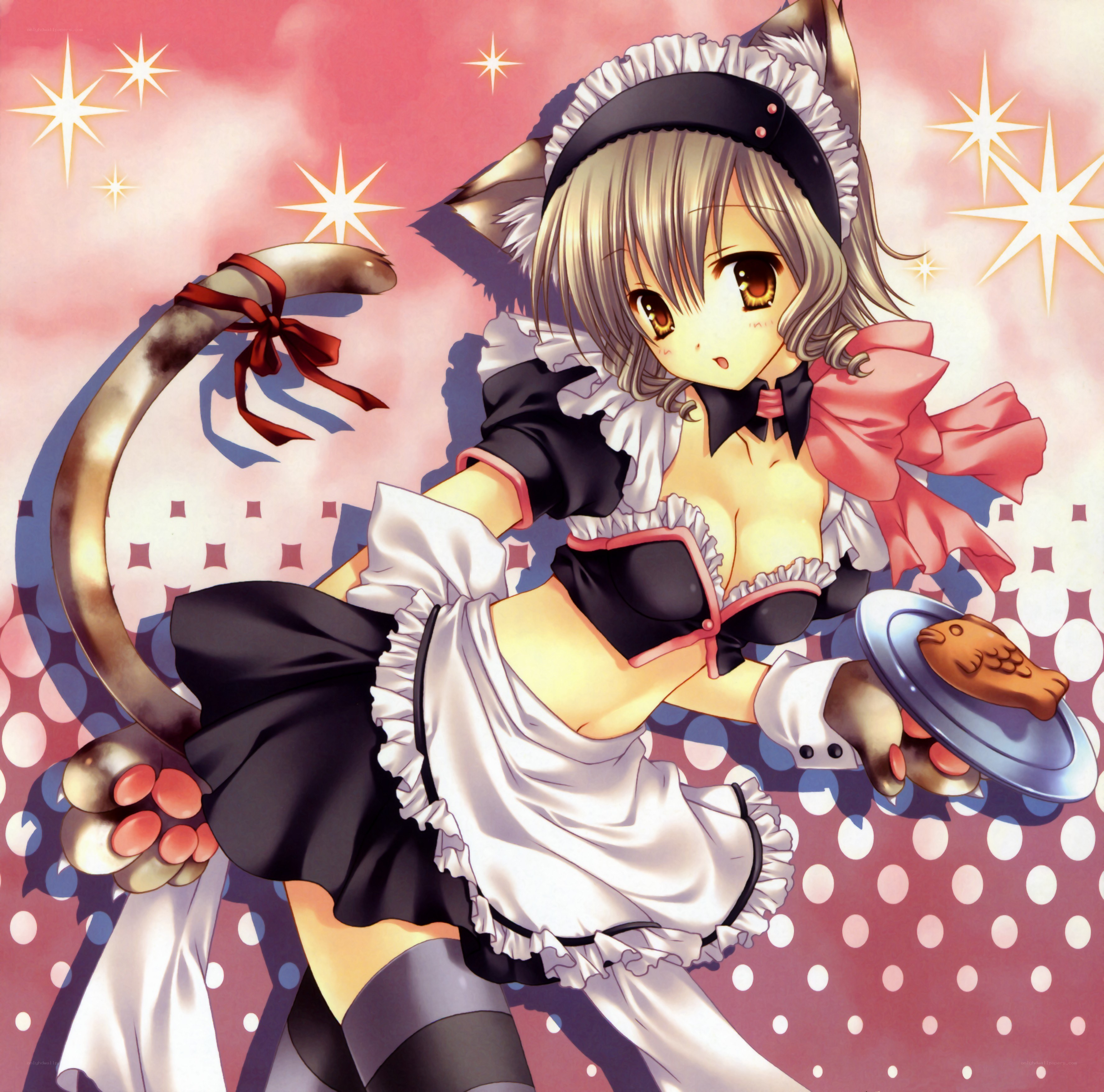 cat girl maid with fish