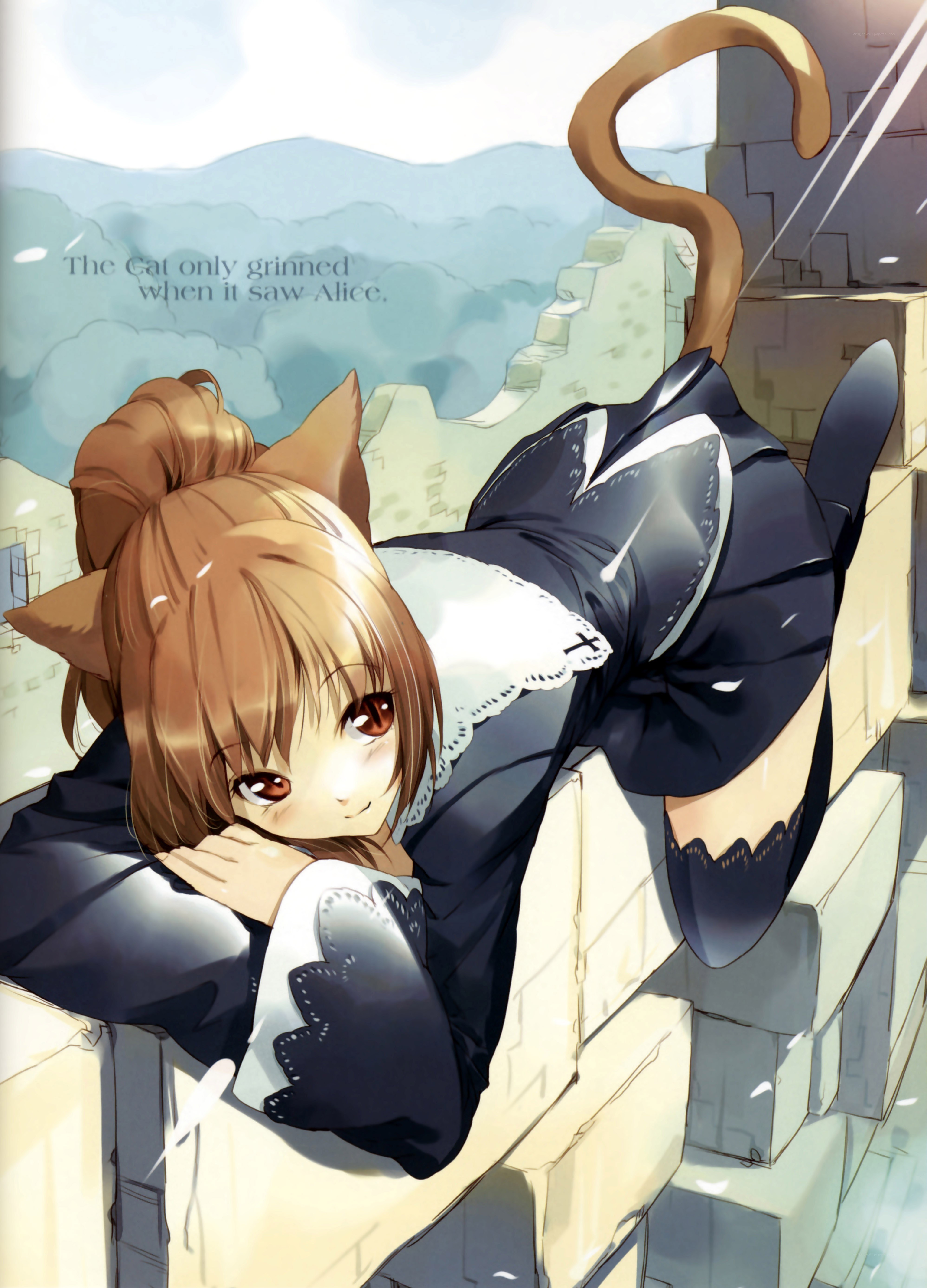 cat girl on a wall