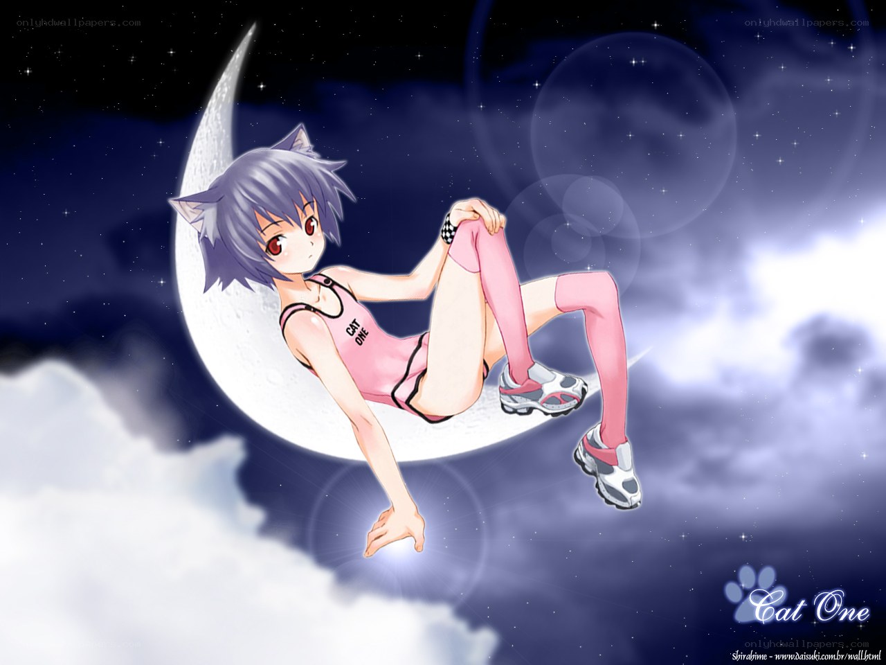 cat girl on moon