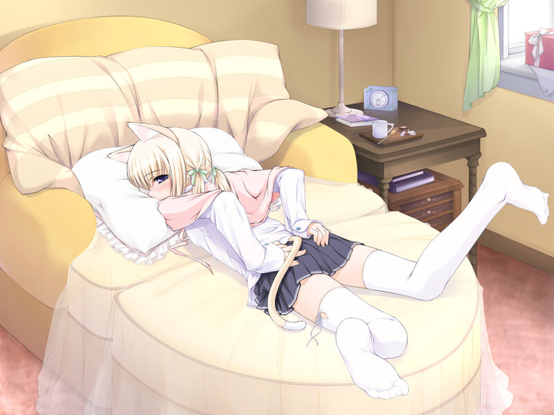 cat girl resting on sofa