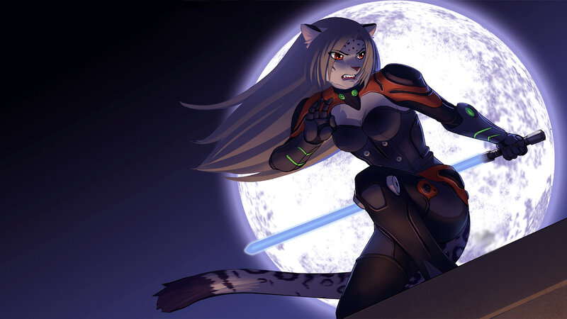 cat girl warrior with lightsaber