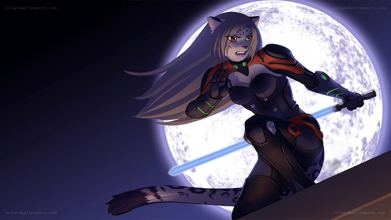 cat girl warrior with lightsaber