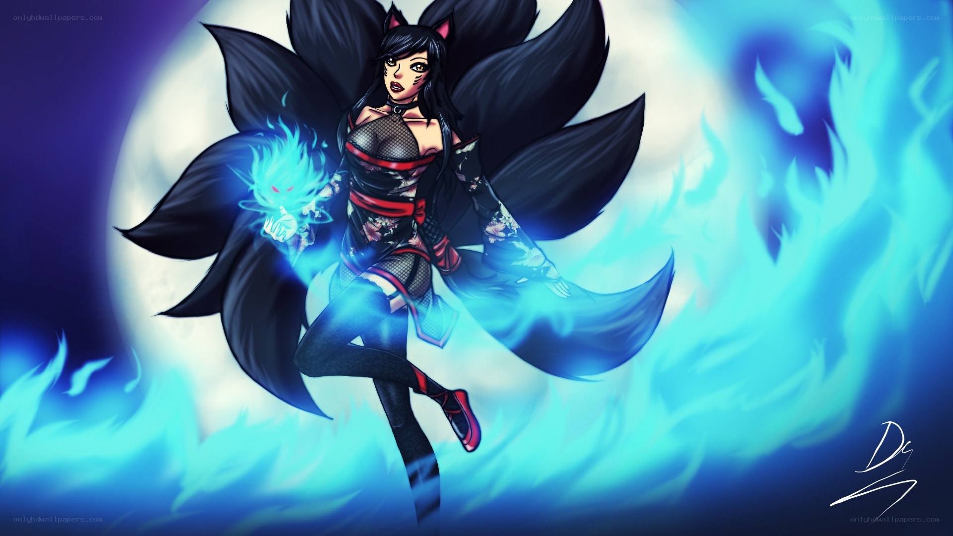 cat girl with blue flames