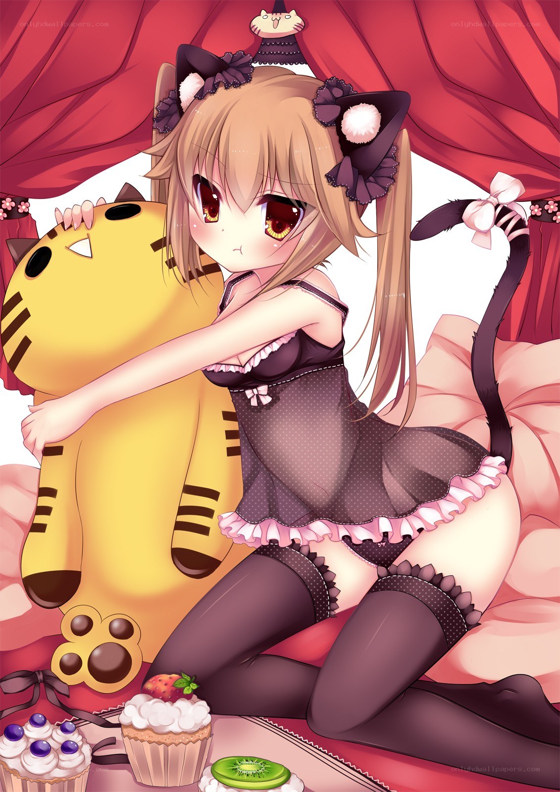 cat girl with plush toy