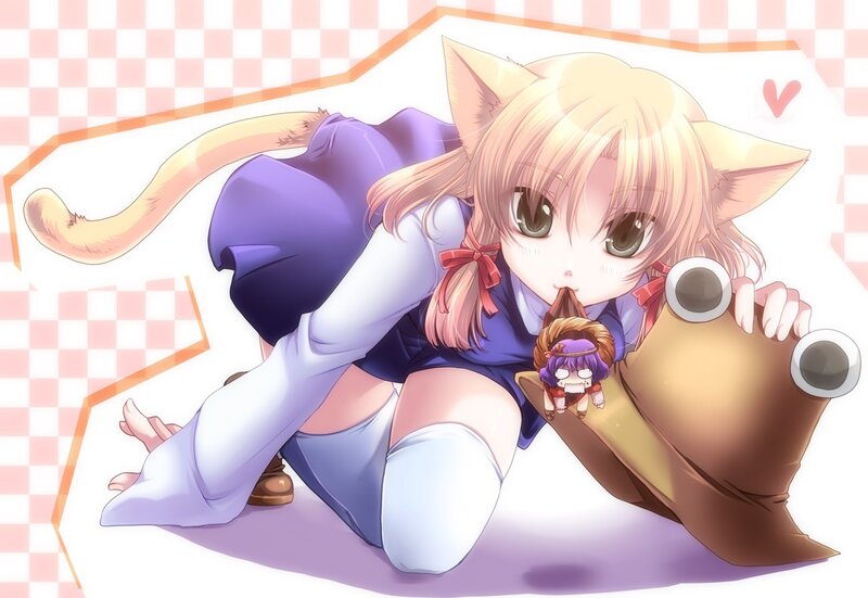 cat girl with plush toy