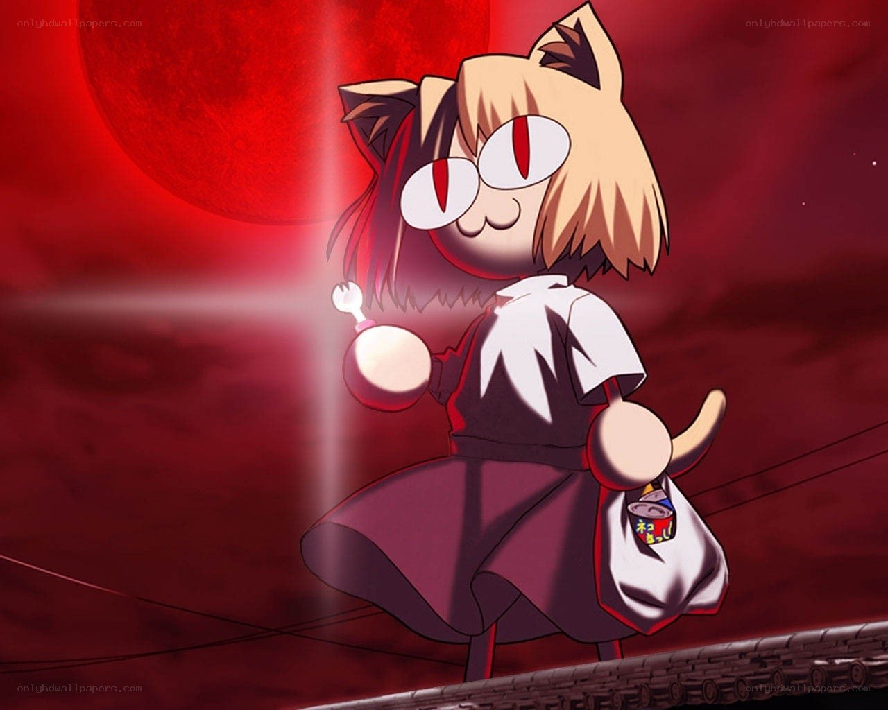 cat girl with red moon