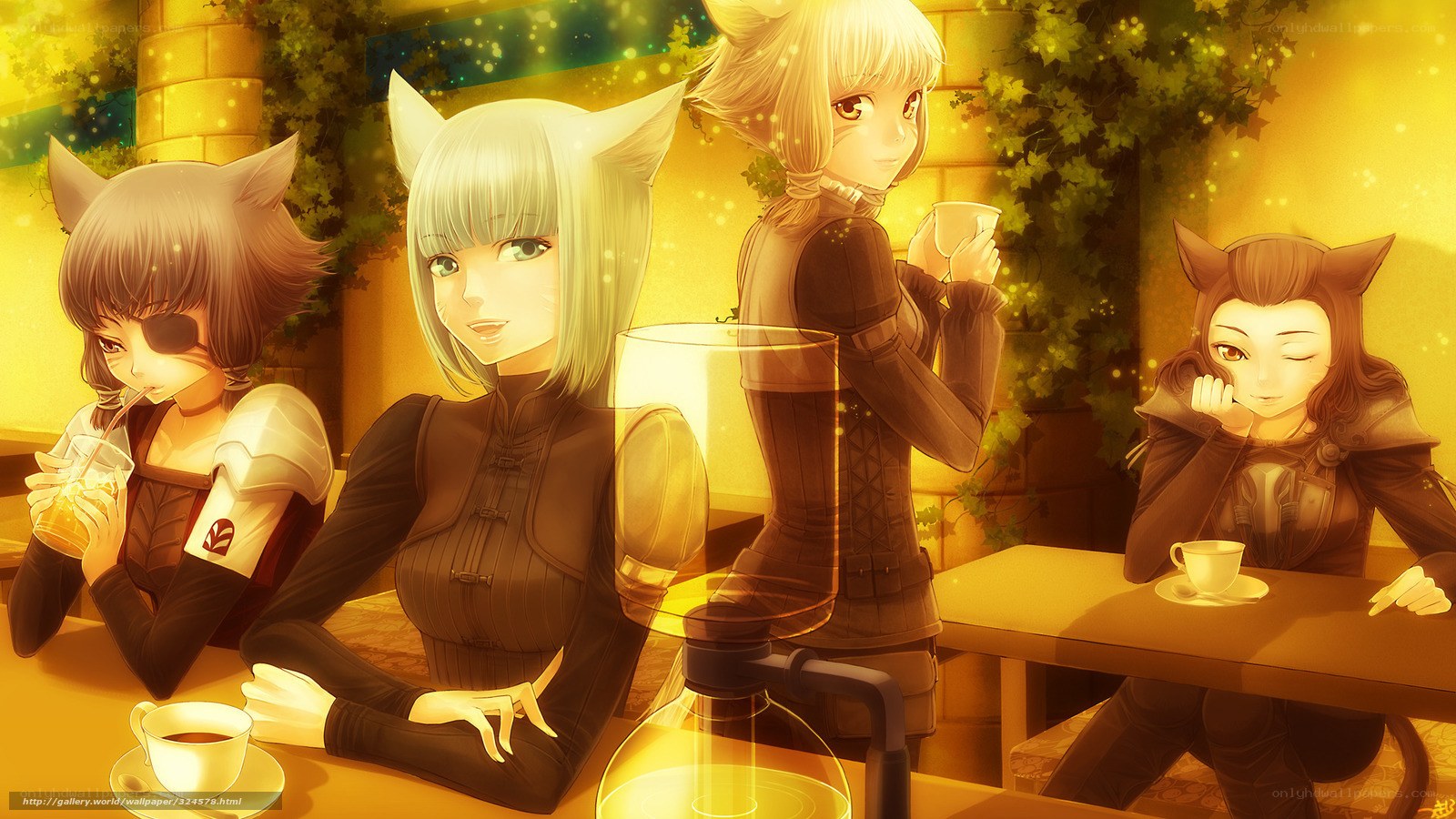 cat girls at a cafe