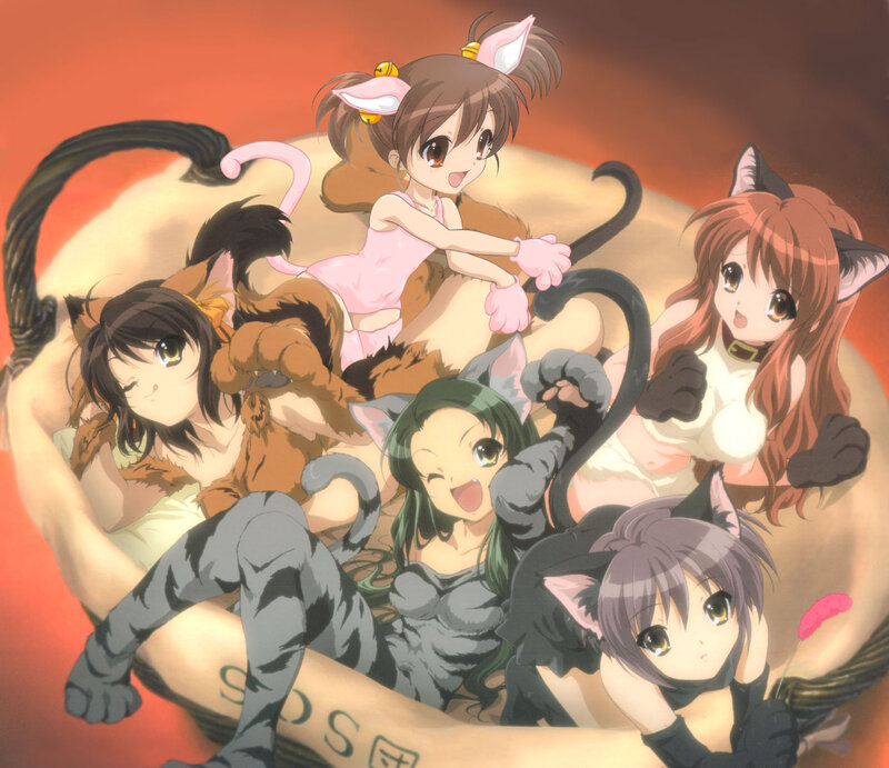 cat girls in a basket