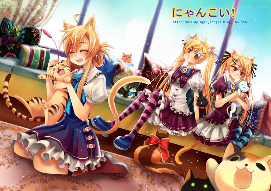 cat girls with kittens