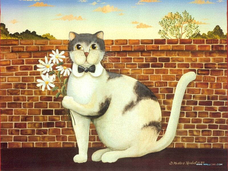 Cat Holding Flowers