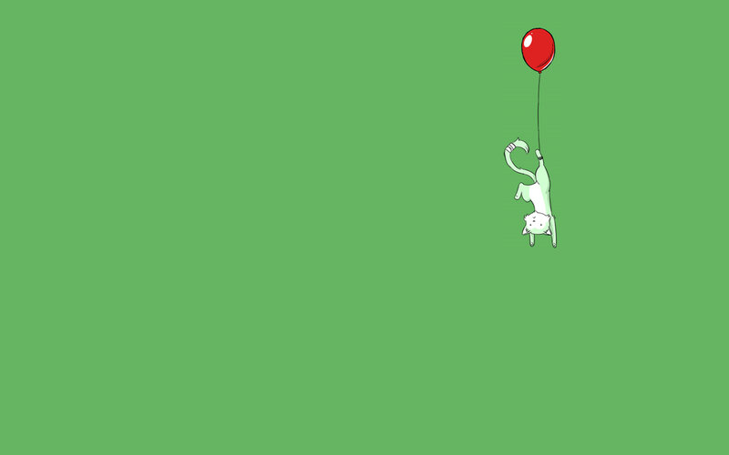 Cat Holding Red Balloon — Green