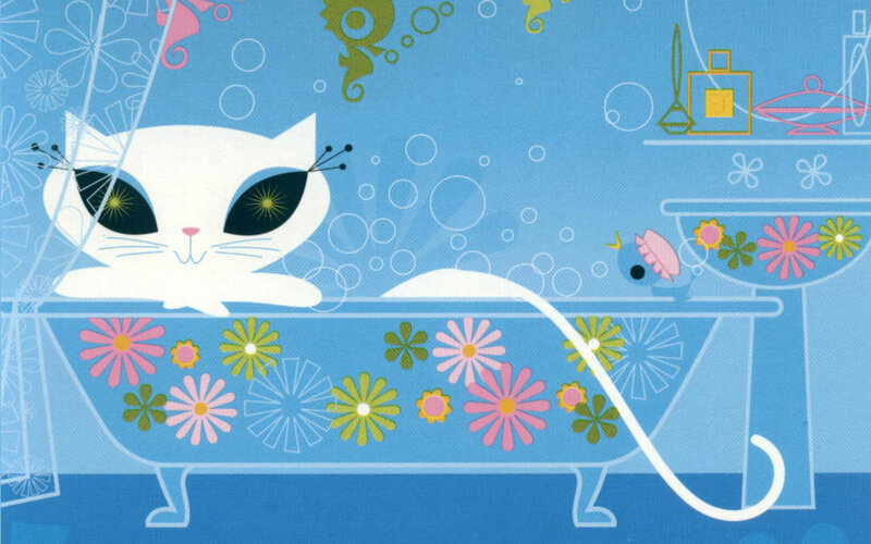 cat in a floral bathtub