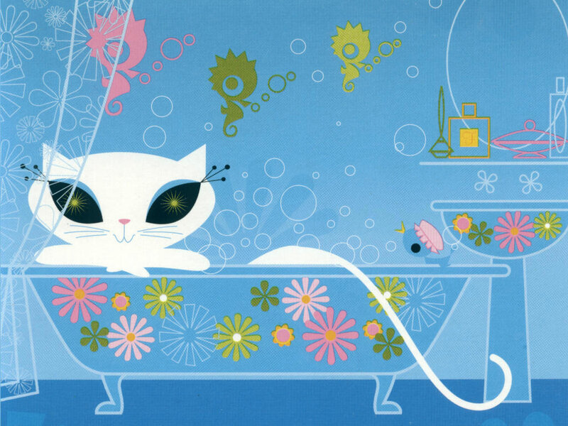 cat in a floral bathtub