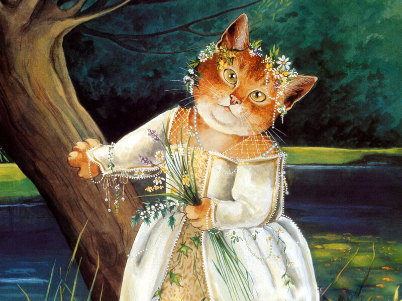 cat in a floral dress